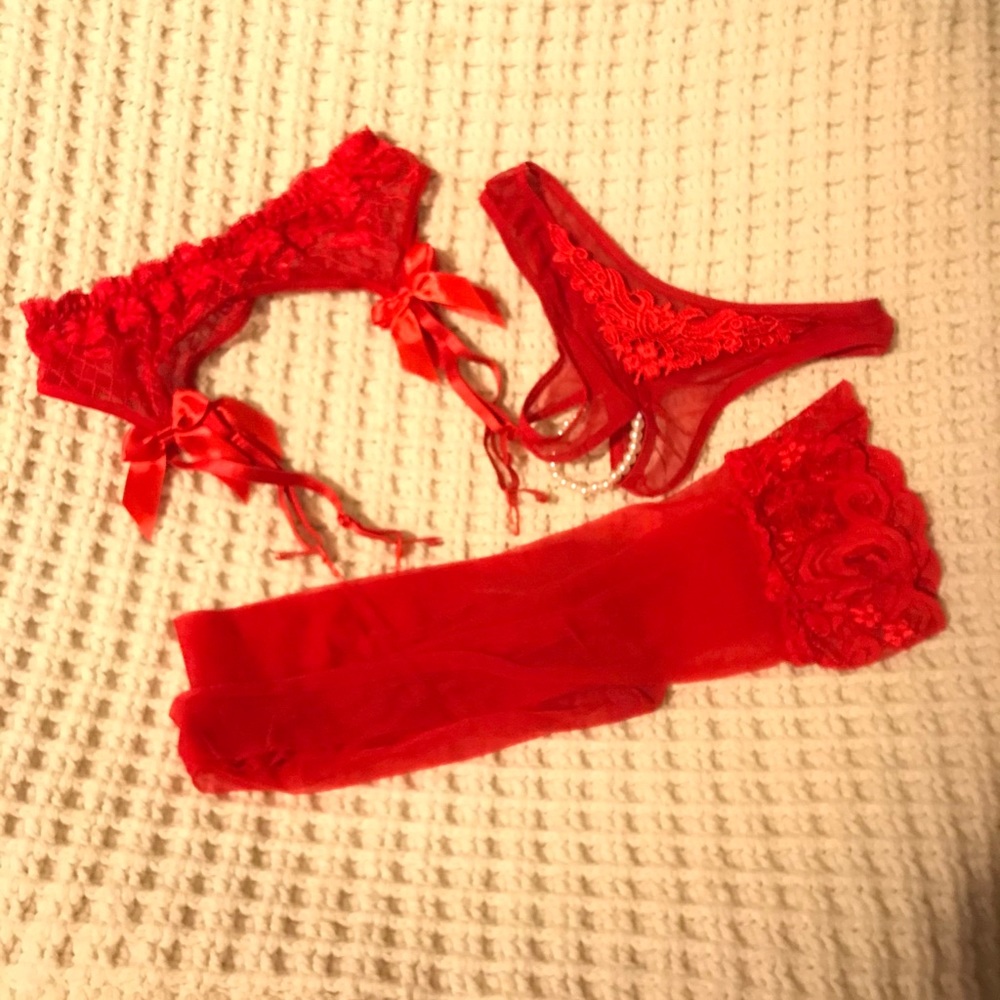 Garter belt, stockings and panties